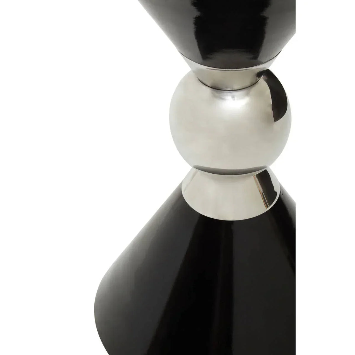 Close-up of black and chrome metal furniture leg with modern geometric design