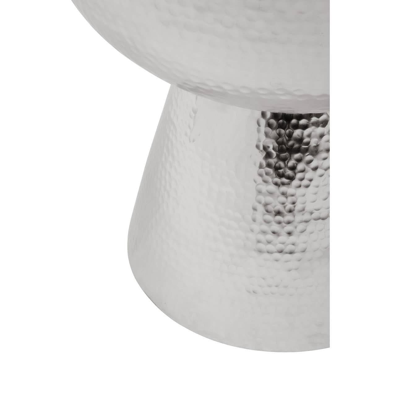 A close-up view of the Jaipur Stool, showcasing its smooth, rounded top and a tapered base with a metallic finish, highlighting the stool's modern design and sleek lines
