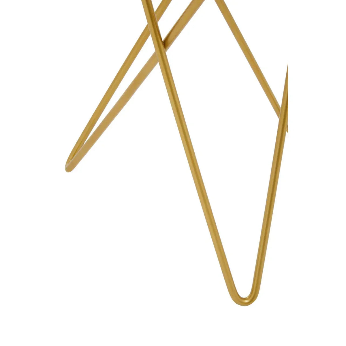 Gold metal furniture leg with angled design against white background