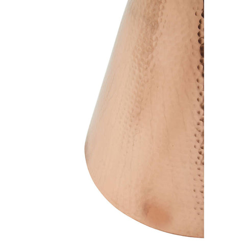 Black velvet stool with a sleek copper finish base, showcasing a modern design and elegant texture. The stool features a tapered shape, emphasizing its stylish silhouette