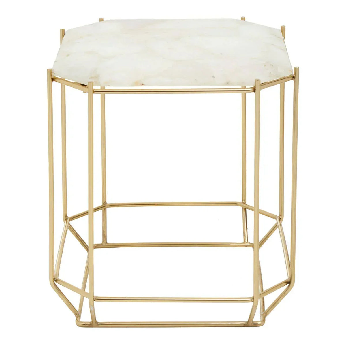 Hexagonal marble top side table with gold metal frame