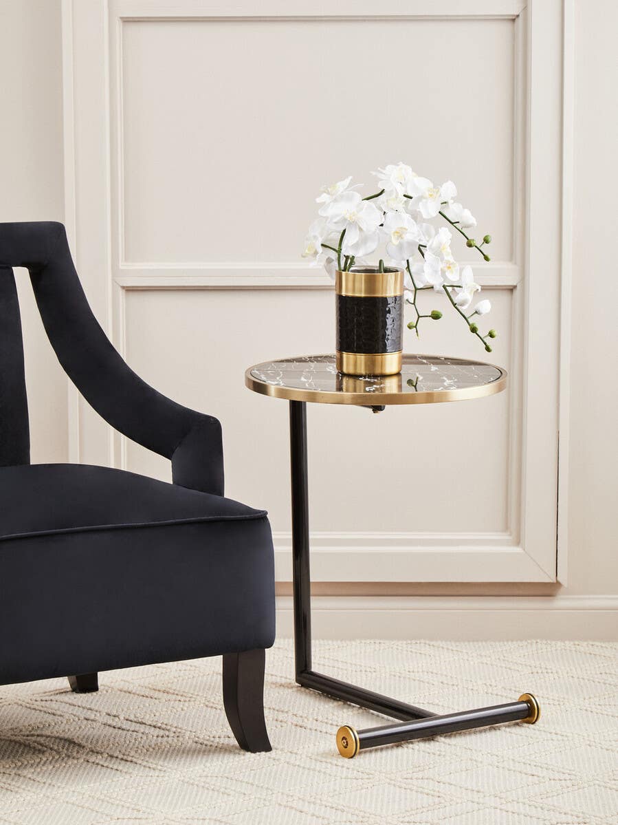 Marble Effect Glass Side Table