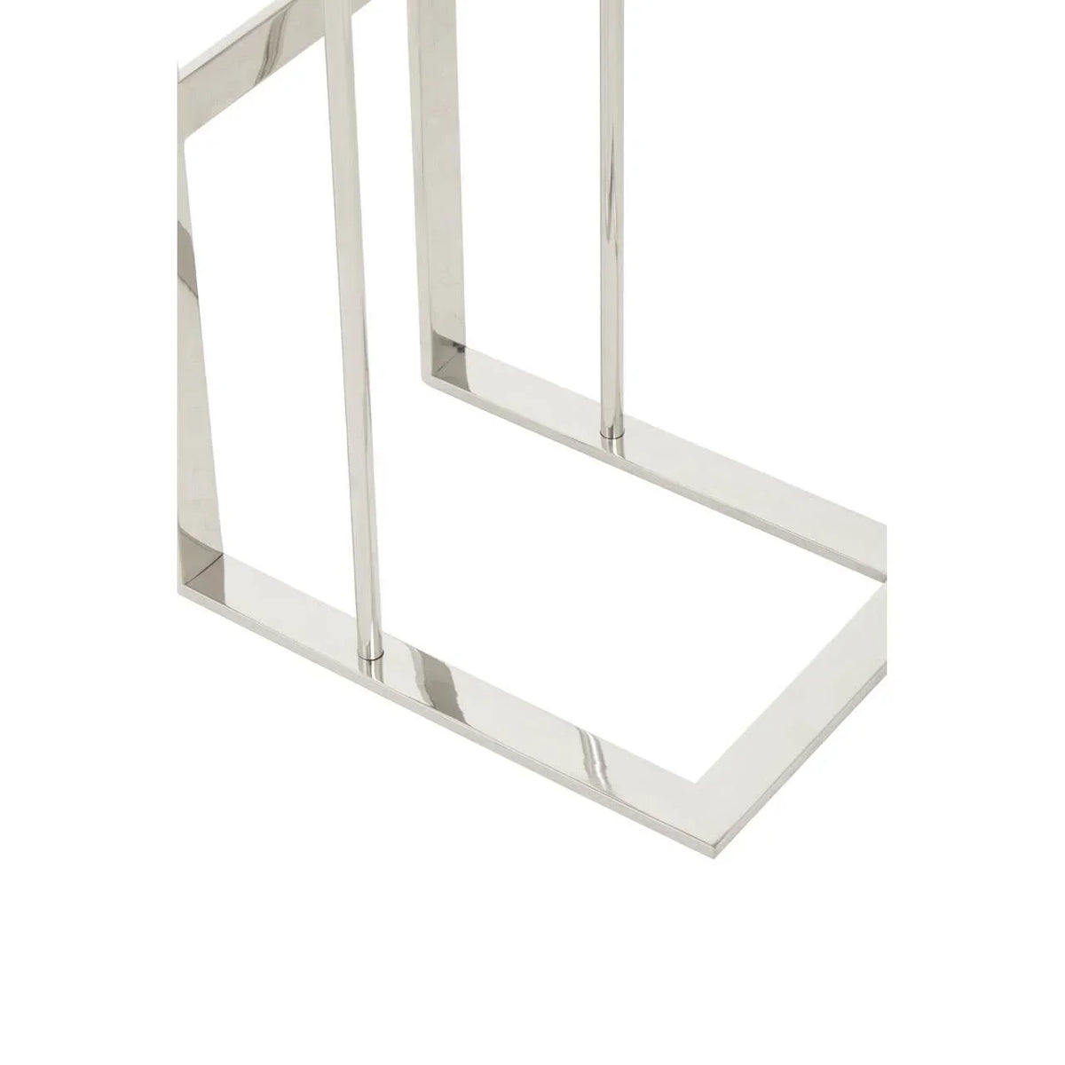 Chrome metal table leg with geometric design and shiny finish
