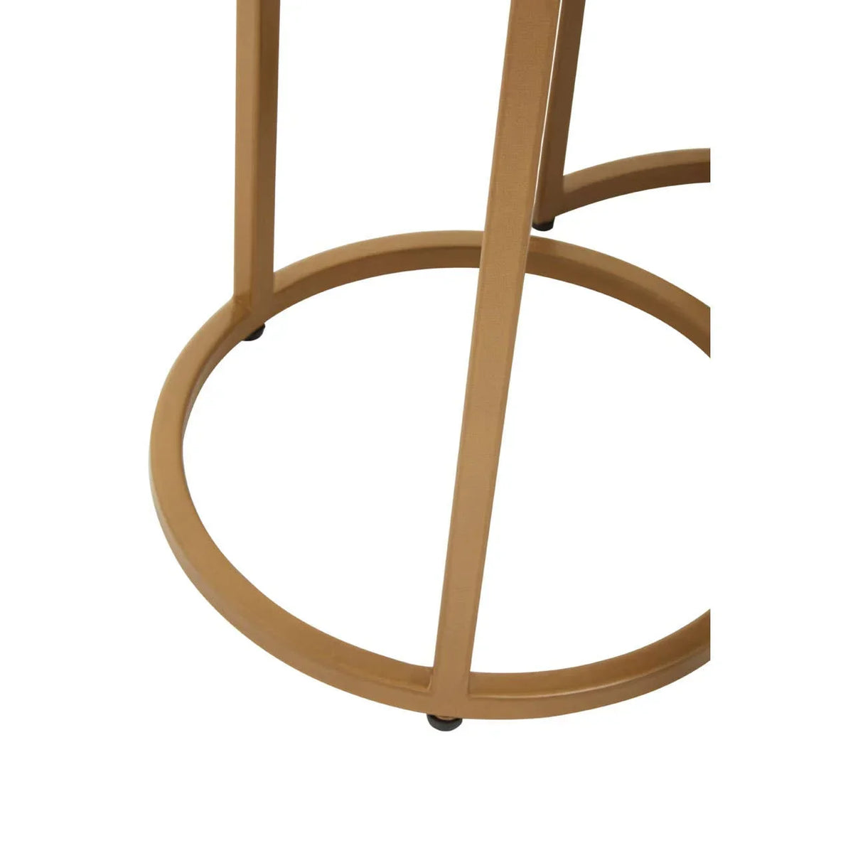 Gold metal table legs with round base detail on white background