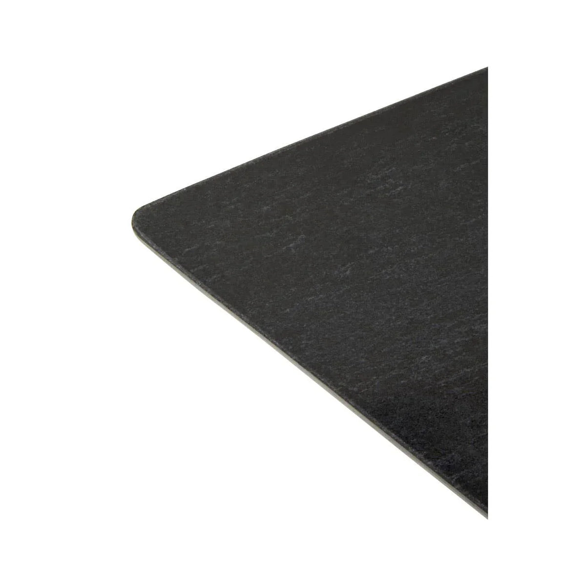 Black rectangular dining table top with smooth finish and rounded edge detail