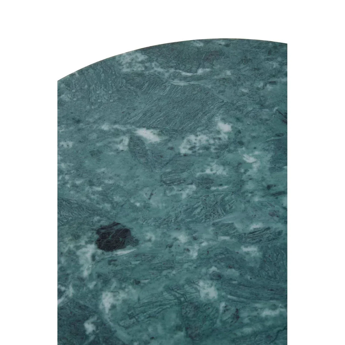 Green marble table top surface with natural veining, close-up detail