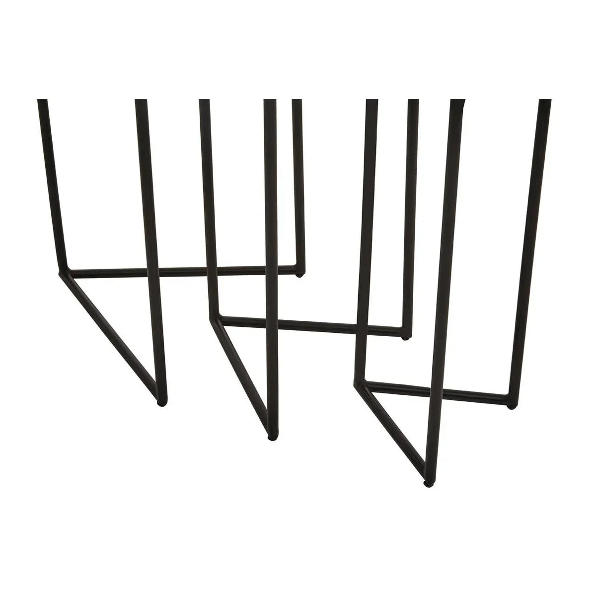 Black metal table legs with geometric angular design, close-up view