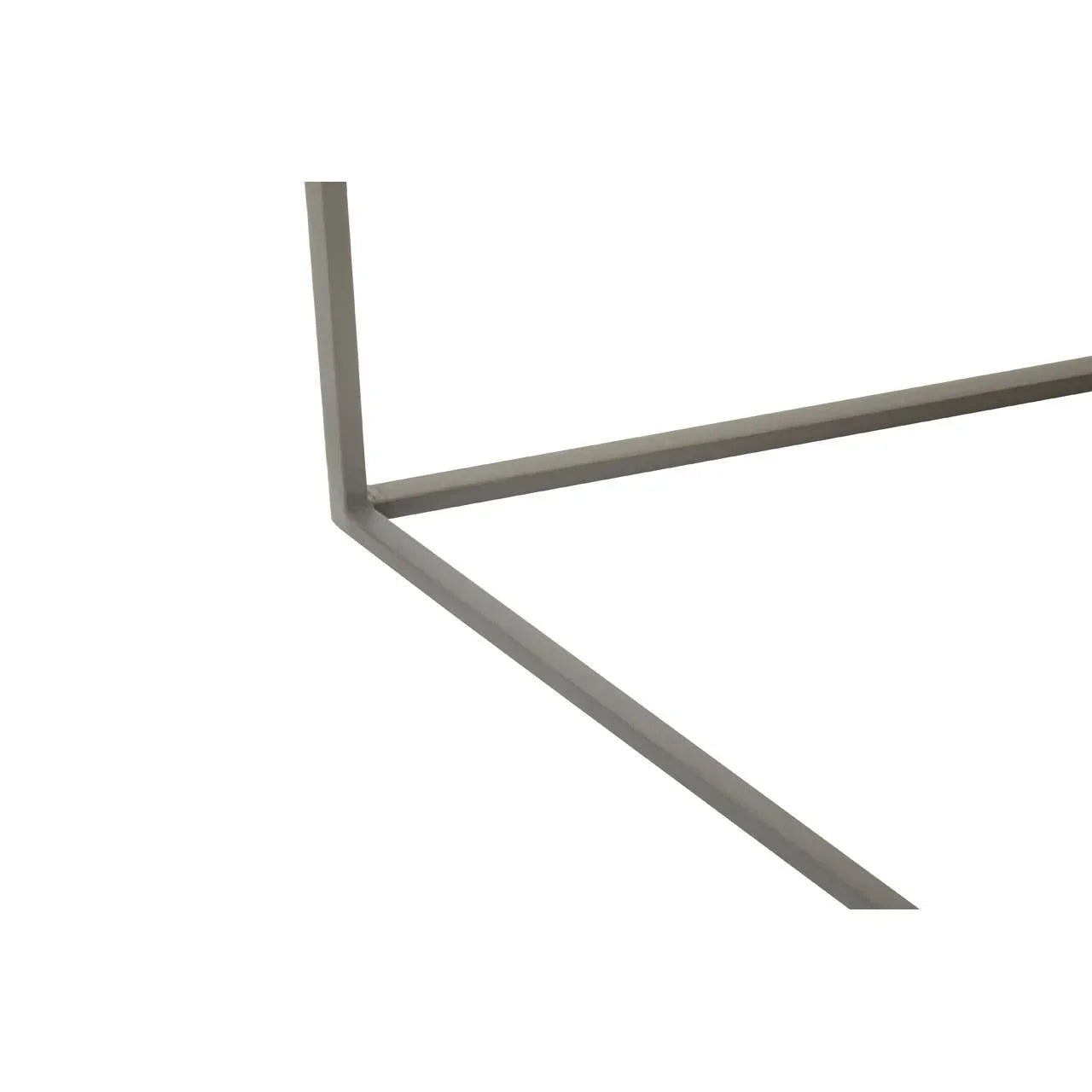 Closeup of modern metal table frame in matte grey finish