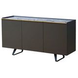 Modern sideboard with dark matt finish, marble effect top, gold trim and metal legs