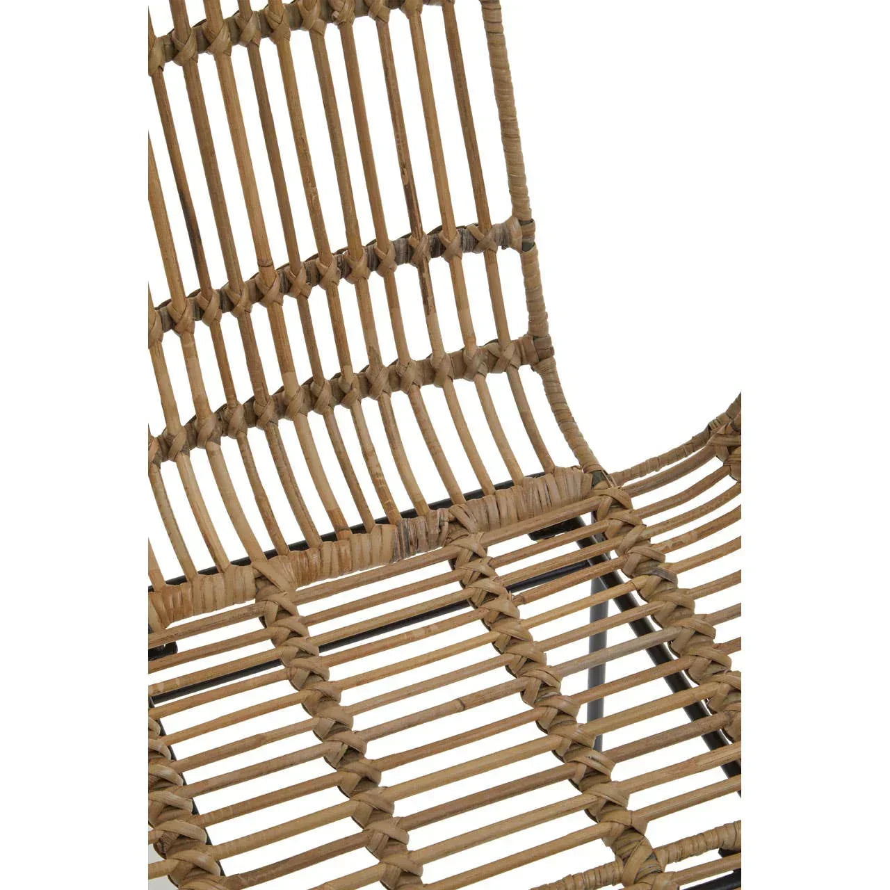 Close-up of rattan chair seat and backrest with woven detailing