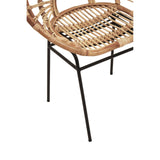 Natural rattan chair with a sunflower-inspired design, featuring a circular seat and open weave pattern, supported by slender black metal legs