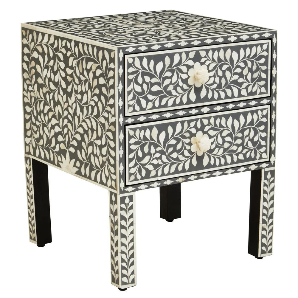 Floral Bone Inlay Side Table