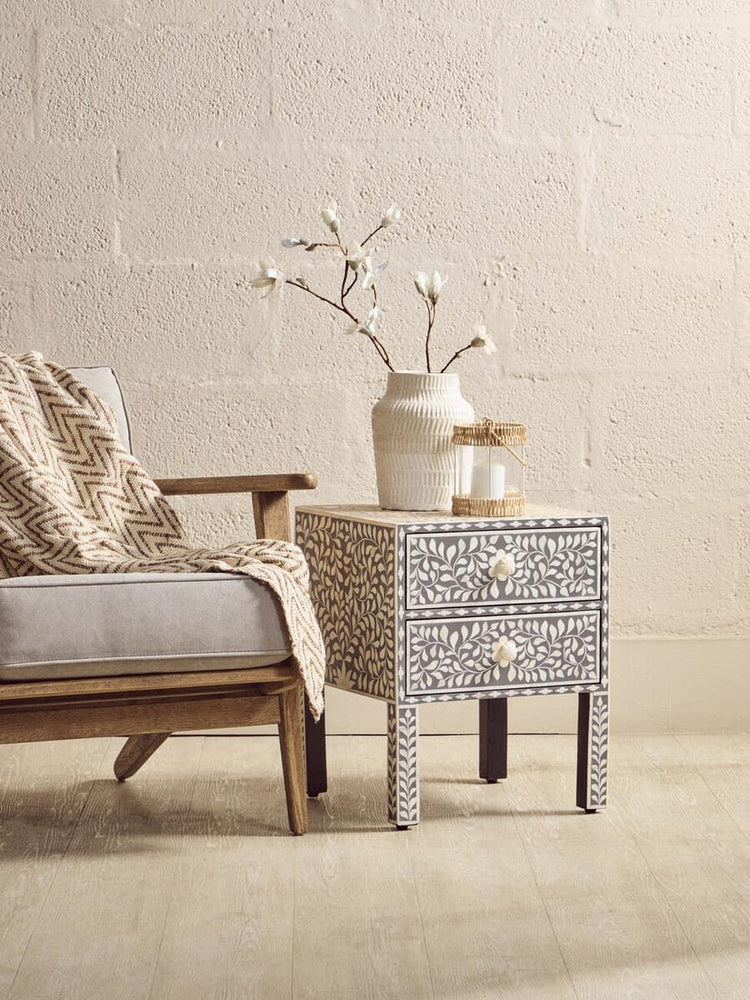 Floral Bone Inlay Side Table