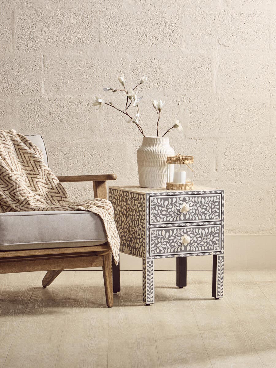 Floral Bone Inlay Side Table