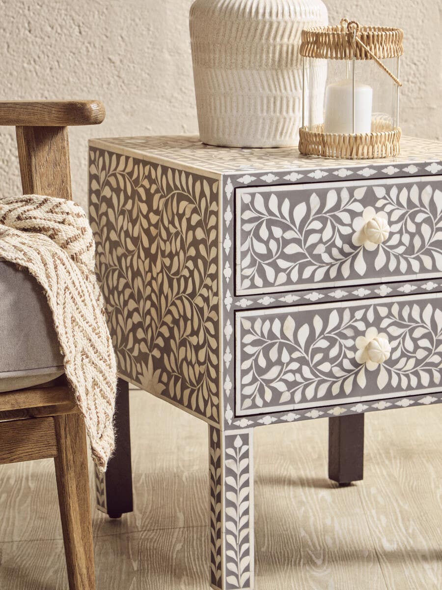 Floral Bone Inlay Side Table