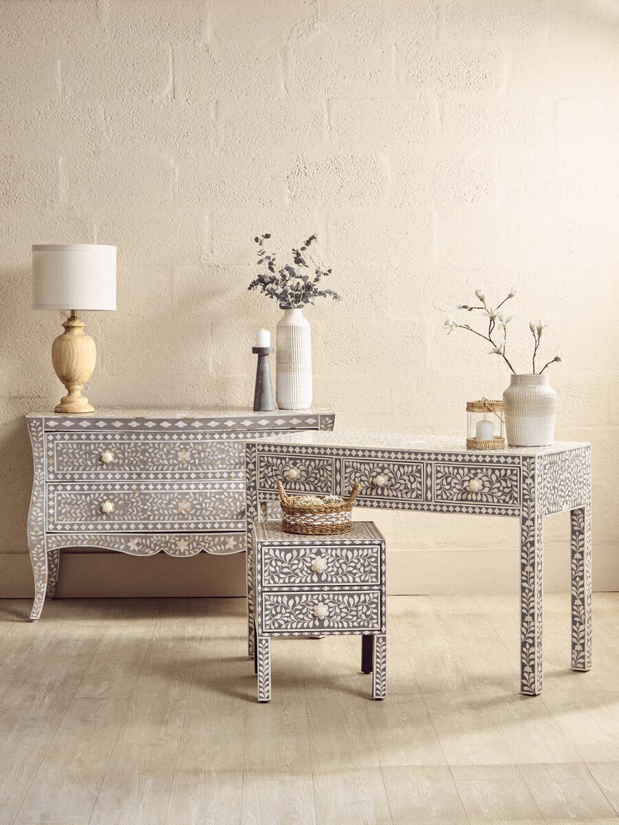 Floral Bone Inlay Side Table