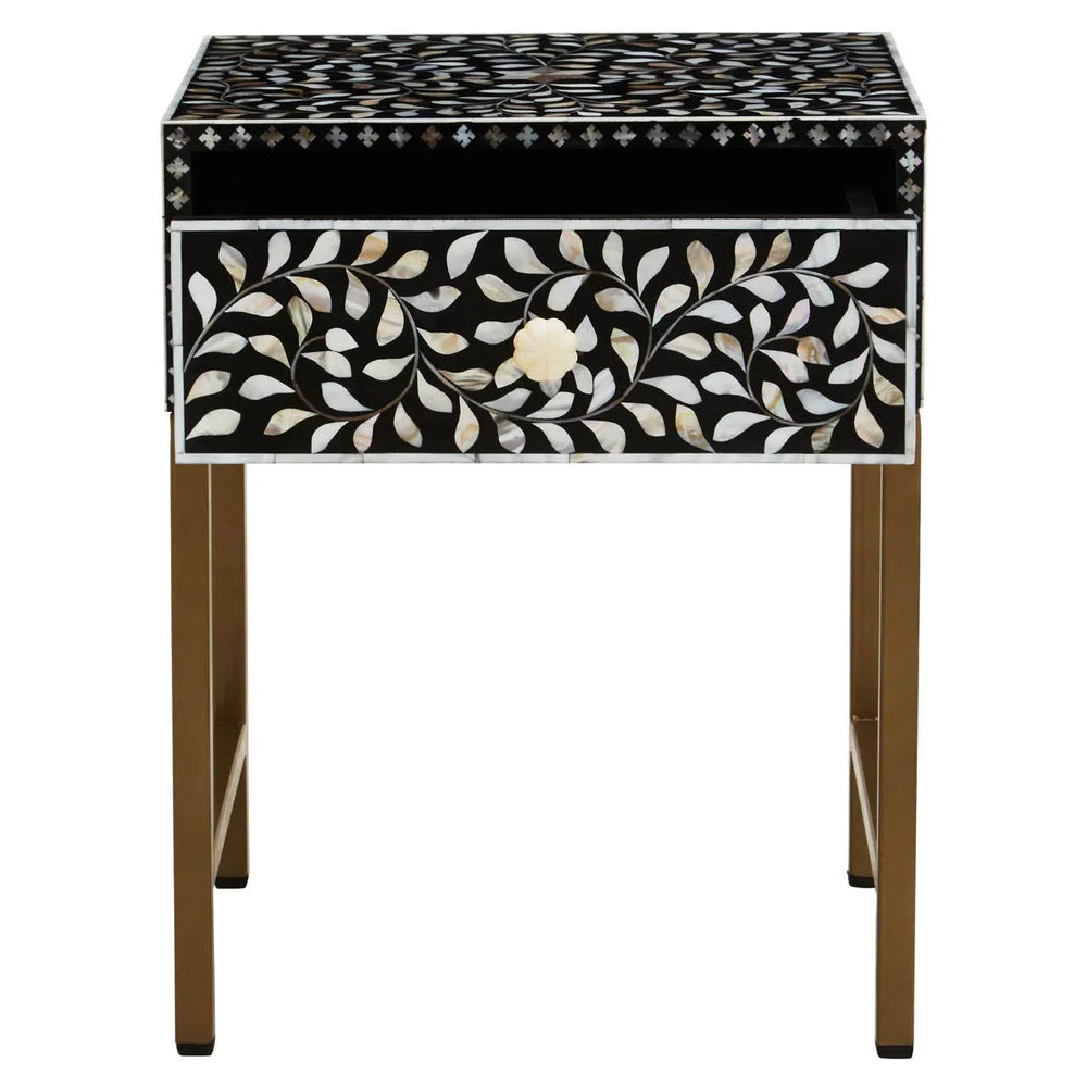 Luxe Floral Inlay Side Table