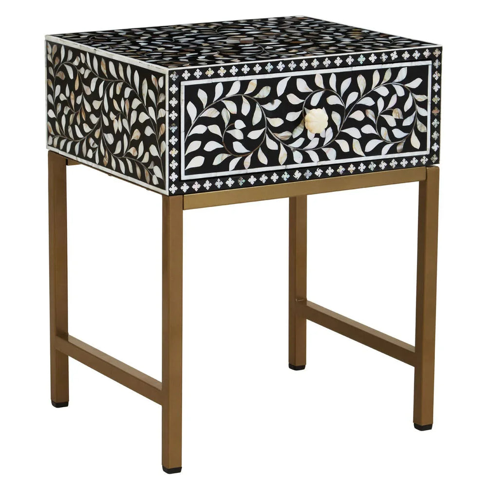 Luxe Floral Inlay Side Table