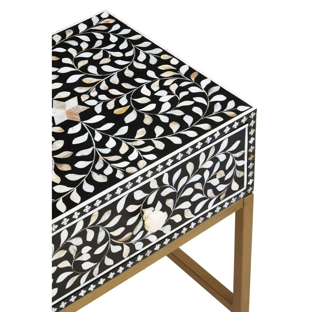 Luxe Floral Inlay Side Table