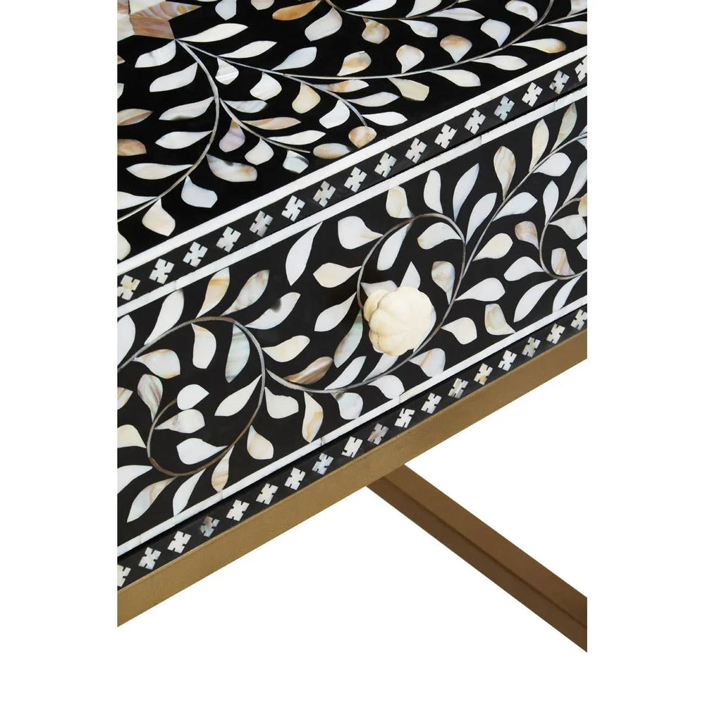 Luxe Floral Inlay Side Table