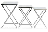Set of three nesting tables with marble tops and chrome geometric metal frames