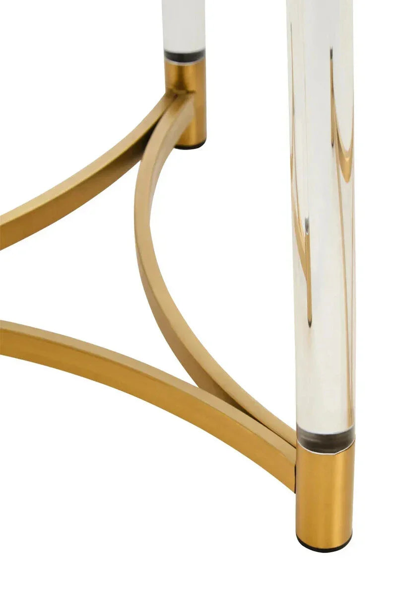 Gold metal and clear acrylic furniture legs with curved support bar detail
