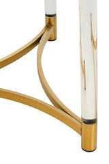 Gold metal and clear acrylic furniture legs with curved support bar detail