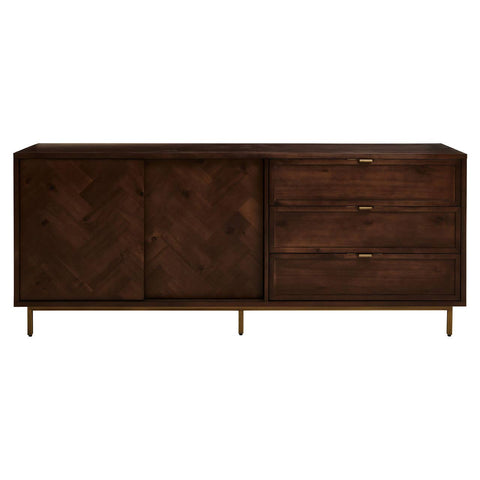 Acacia Herringbone Sideboard with Antique Brass Accents