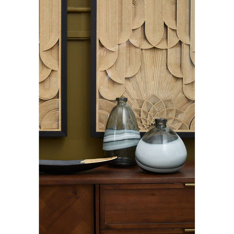 Acacia Herringbone Sideboard with Antique Brass Accents