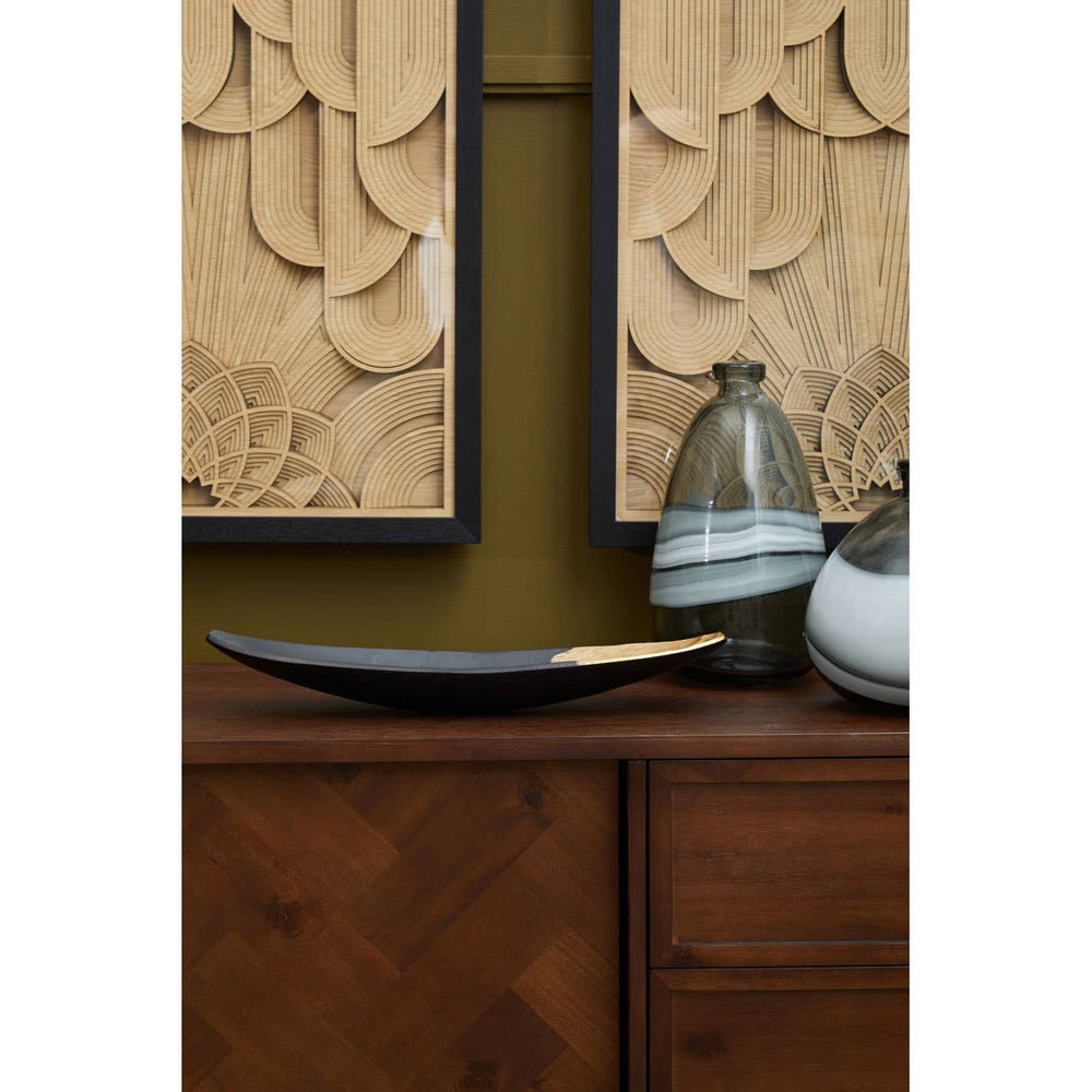 Acacia Herringbone Sideboard with Antique Brass Accents