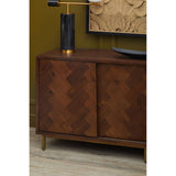 Acacia Herringbone Sideboard with Antique Brass Accents