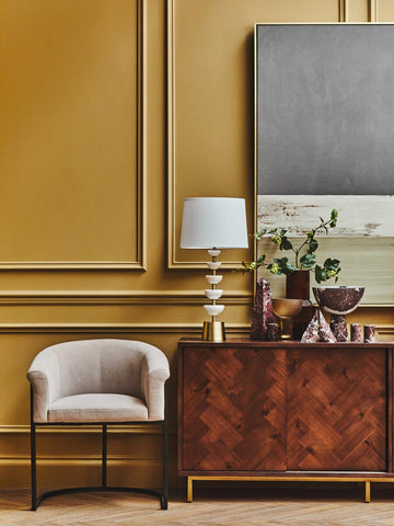 Acacia Herringbone Sideboard with Antique Brass Accents