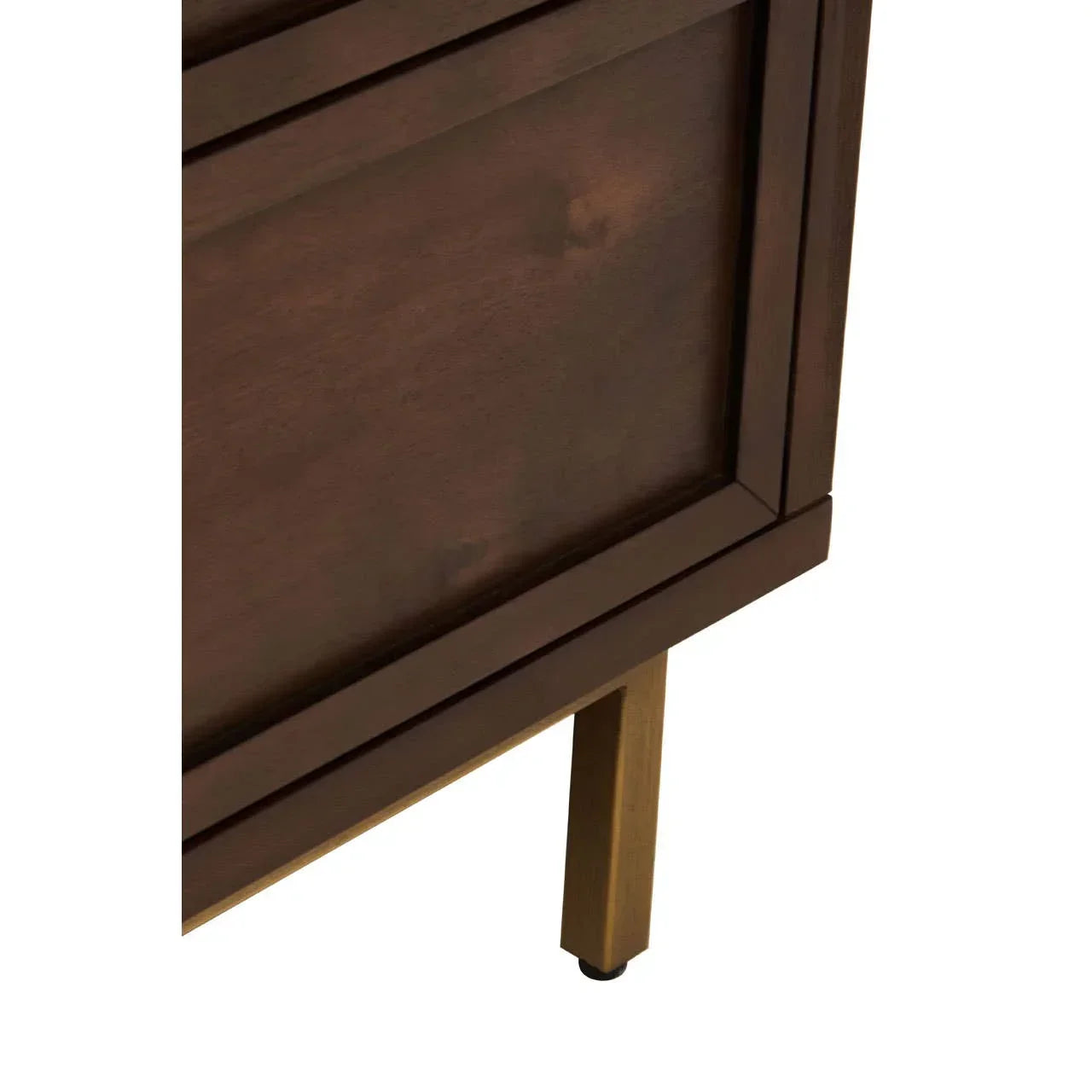 Walnut wooden cabinet leg and side panel close-up