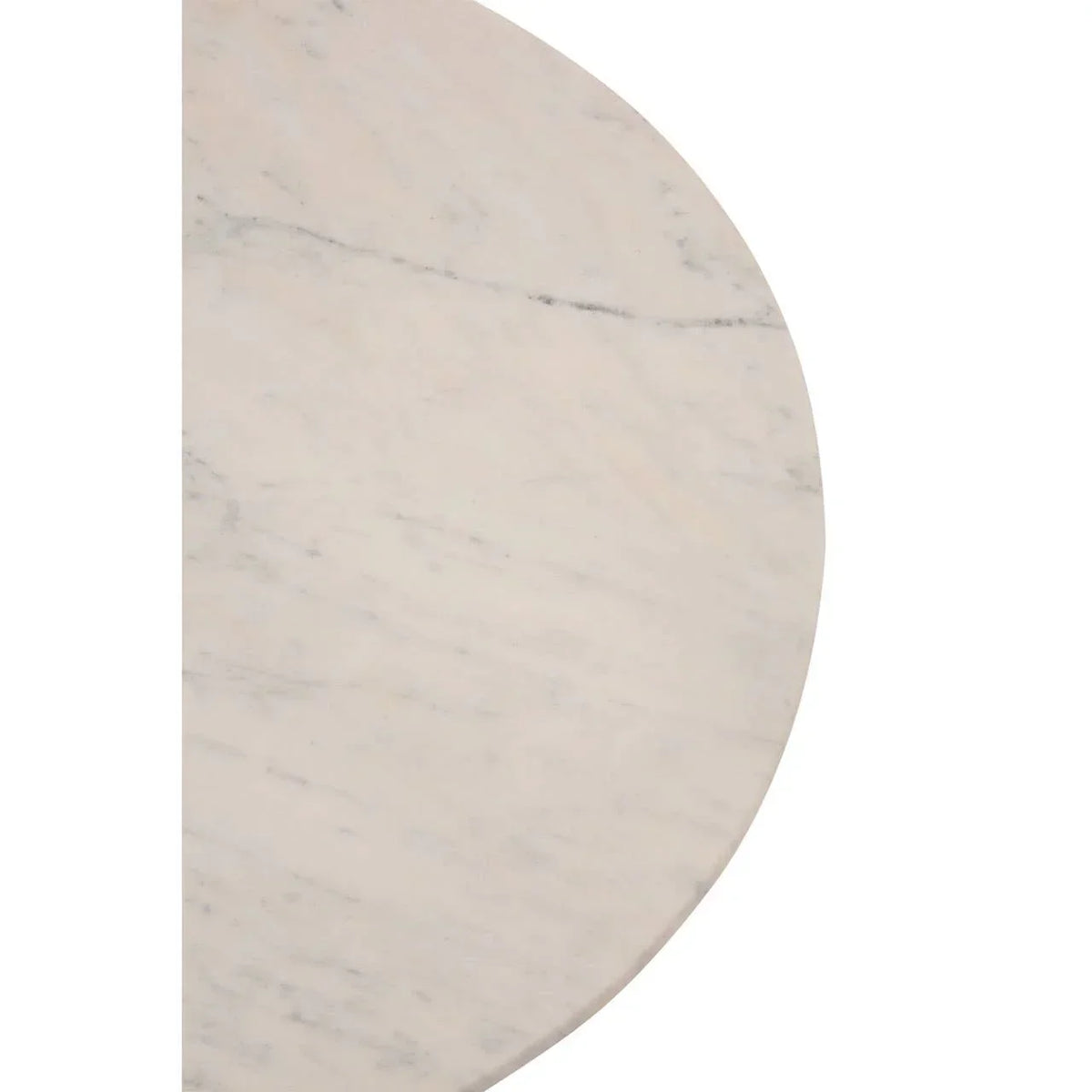 Closeup of round white marble tabletop with natural veining