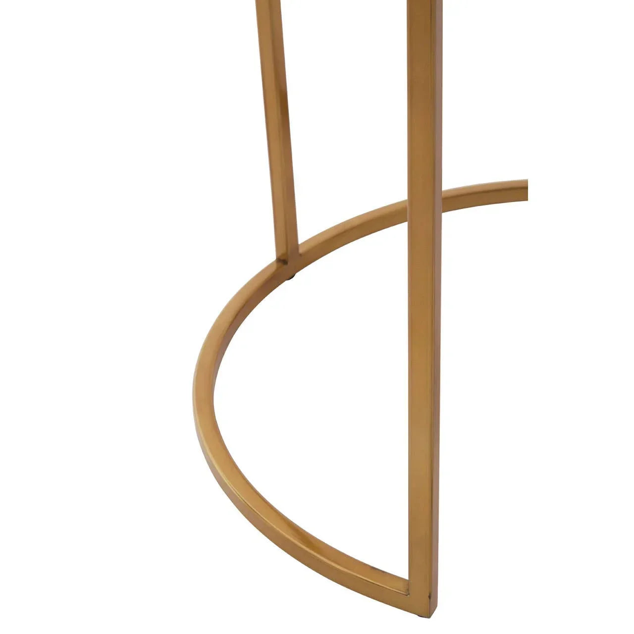 Gold metal table frame with rounded base detail on white background