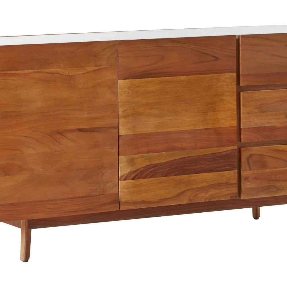 Luxury White Marble Sideboard with 3 Drawers - Myan Collection