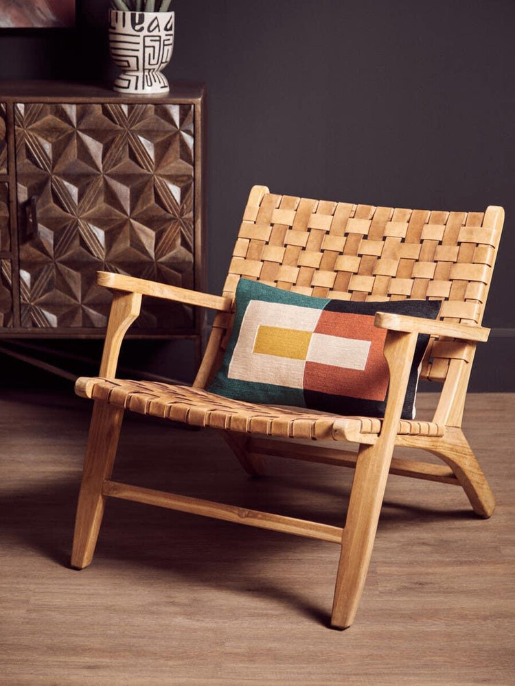 Solana Brown Geometric Pattern Mango Wood Sideboard with Metal Base