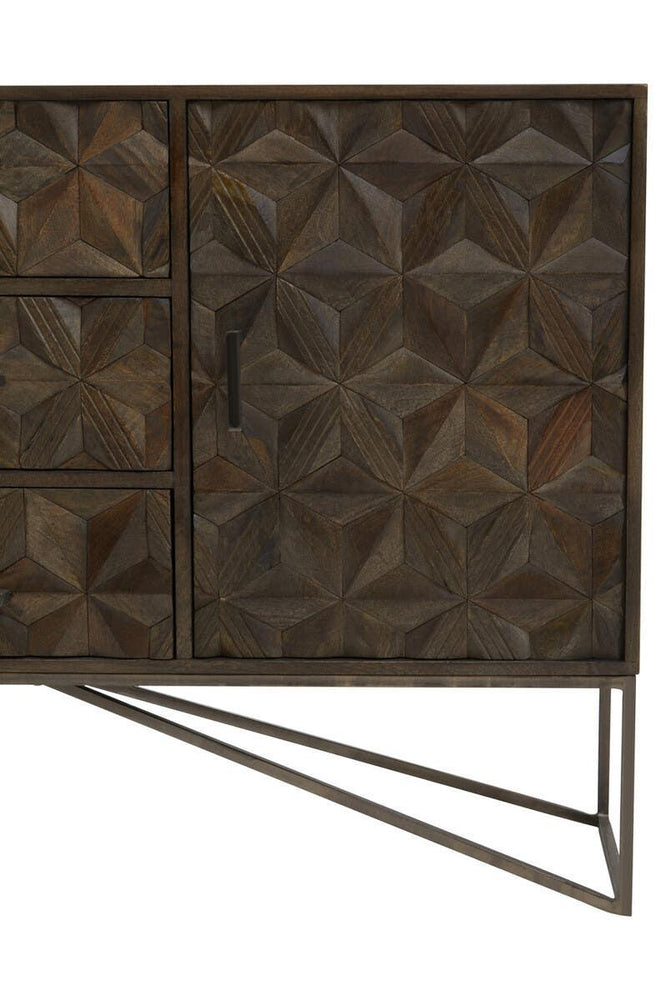 Solana Brown Geometric Pattern Mango Wood Sideboard with Metal Base