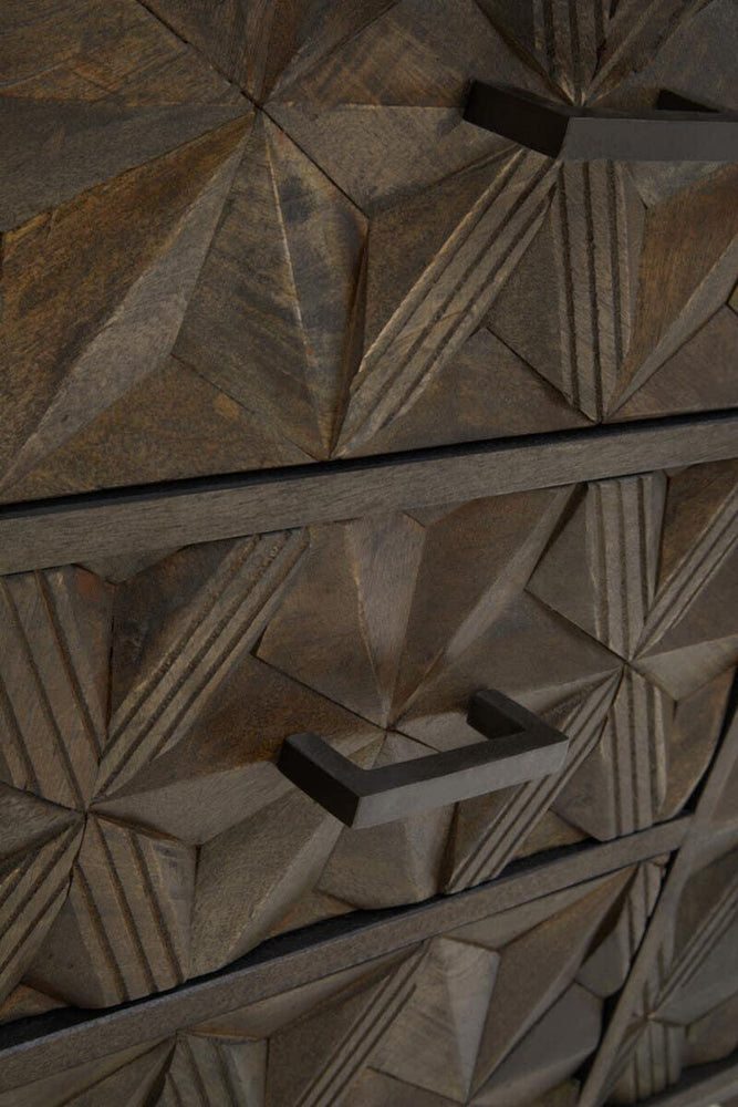 Solana Brown Geometric Pattern Mango Wood Sideboard with Metal Base