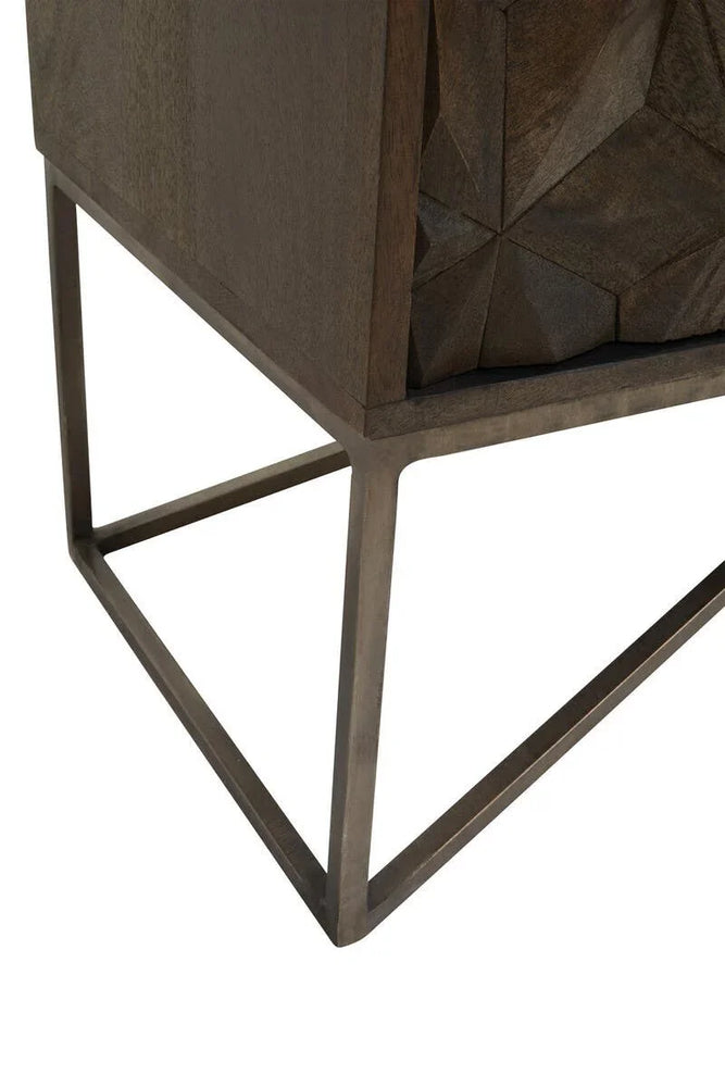Solana Brown Geometric Pattern Mango Wood Sideboard with Metal Base