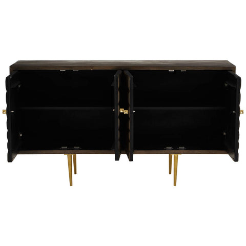 Golden Rhombus Mango Wood Sideboard with Embossed Faceted Patterns