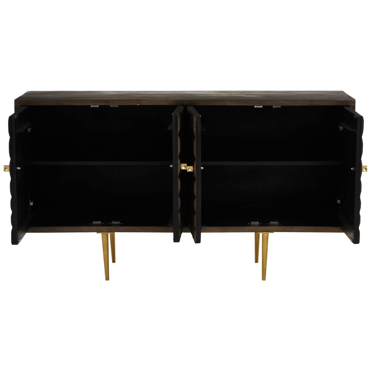 Golden Rhombus Mango Wood Sideboard with Embossed Faceted Patterns