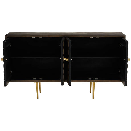 Golden Rhombus Mango Wood Sideboard with Embossed Faceted Patterns