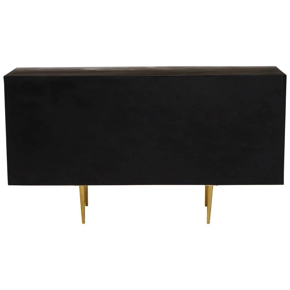 Golden Rhombus Mango Wood Sideboard with Embossed Faceted Patterns