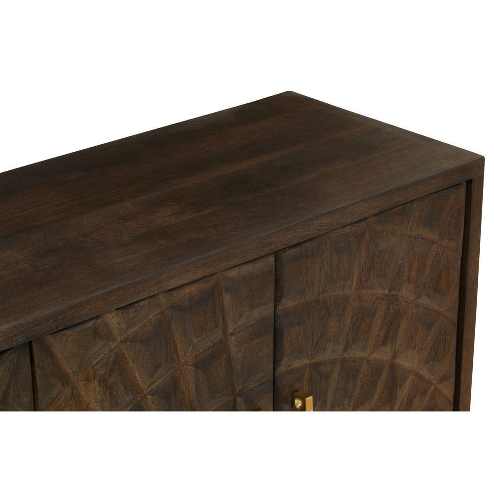 Golden Rhombus Mango Wood Sideboard with Embossed Faceted Patterns