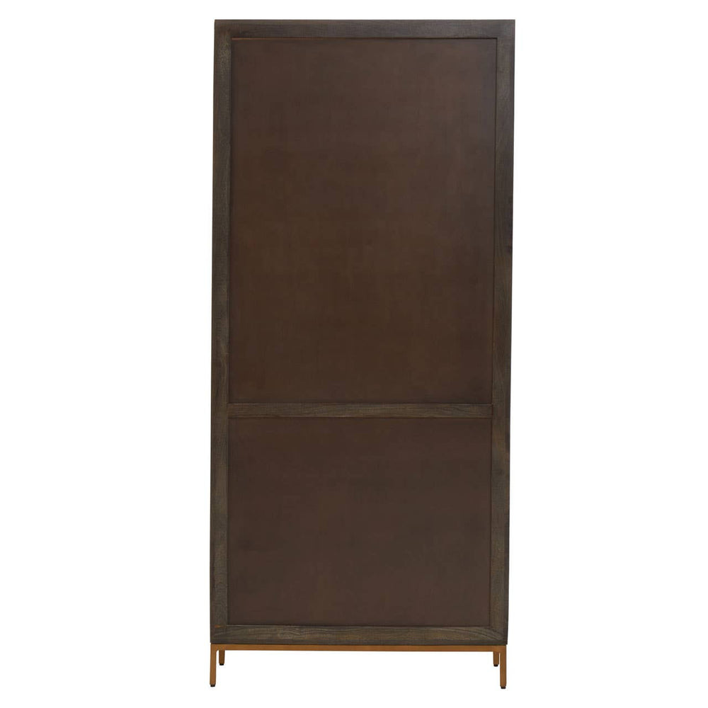 Tall cabinet made of mango wood with a grey finish, featuring a sleek design and minimalist aesthetic. The cabinet has two doors with a smooth surface and is supported by slender legs, giving it an elegant and modern look suitable for home decor