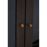 Tall cabinet featuring a grey finish made from mango wood, with two doors and round wooden handles. The cabinet has a sleek design and a minimalist aesthetic, suitable for modern home decor