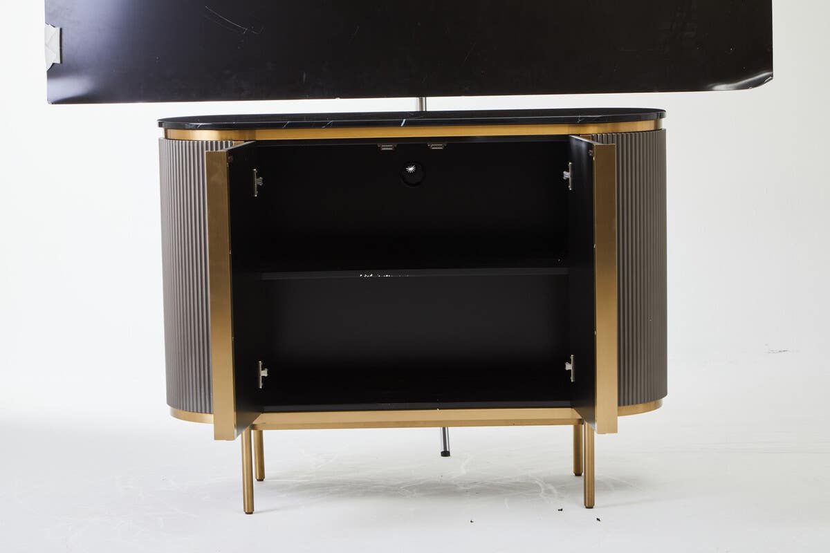 Luxury Grey Marble Top Sideboard with Gold Details