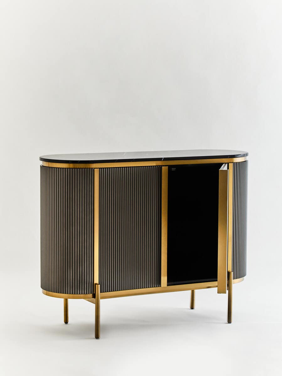Luxury Grey Marble Top Sideboard with Gold Details