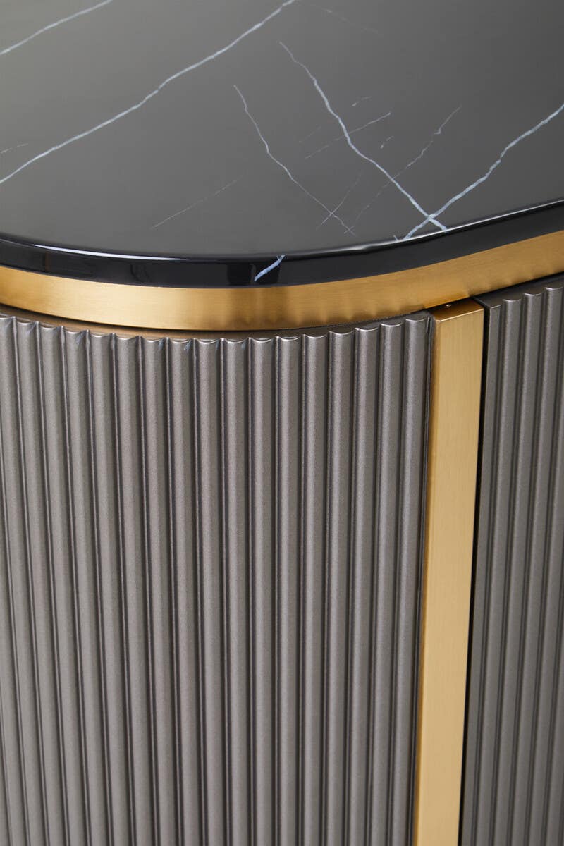 Luxury Grey Marble Top Sideboard with Gold Details